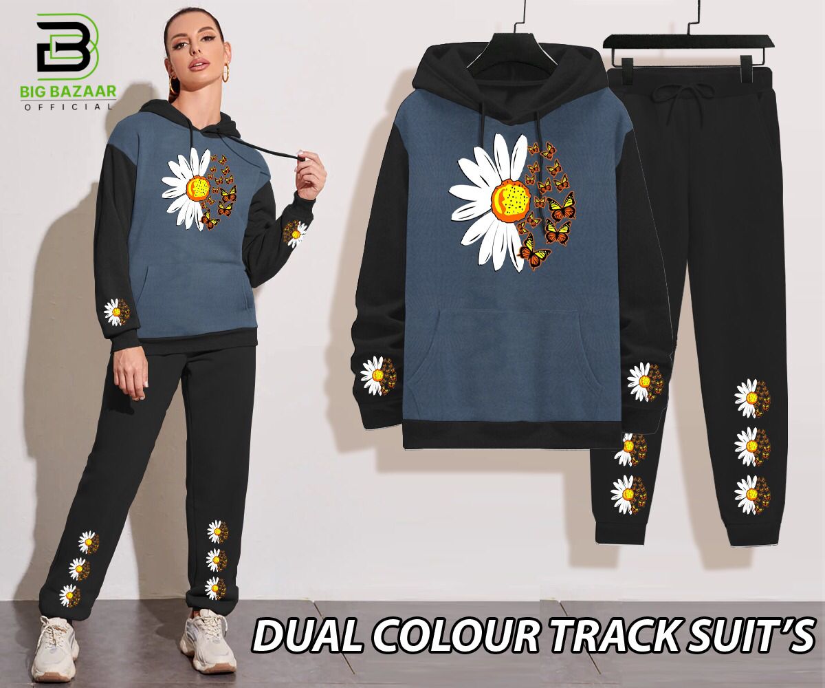 Dual Colour Printed Hoodie Blue With Black Trouser For Girls Or Women