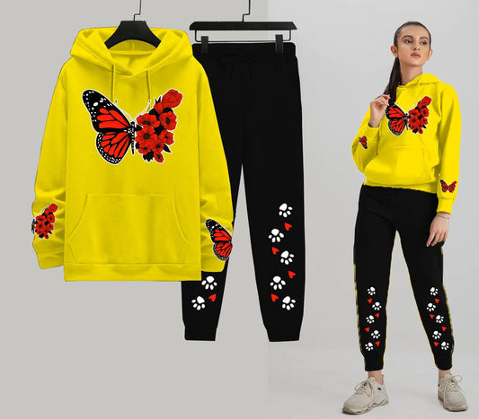 Girls Printed Hoodie Trouser | Winter Collection For Girls Or Women (Yellow With Black)