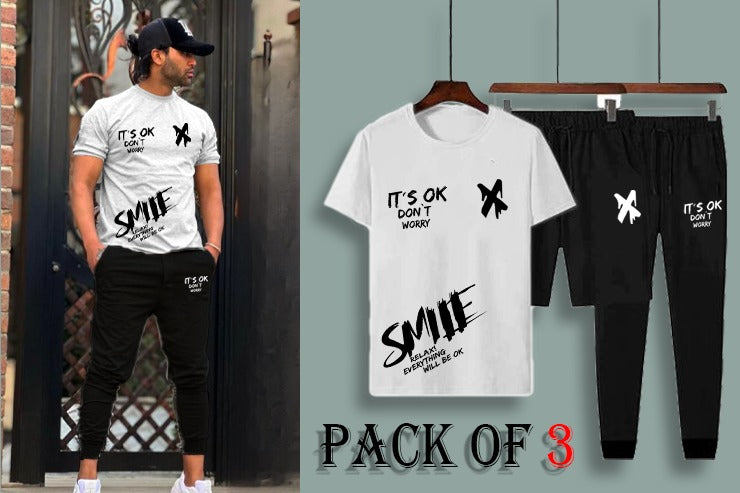 Pack of 3 T-Shirts + Trouser + Shorts | Smile X Summer Track Suits