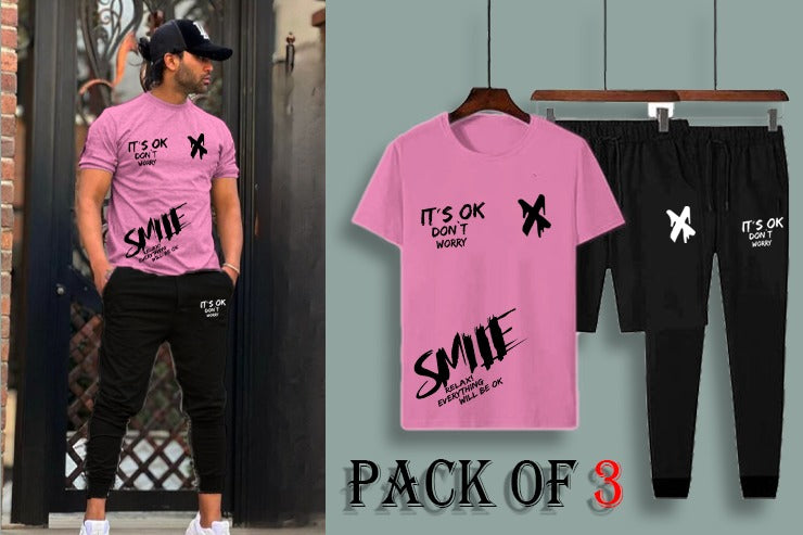 Pack of 3 T-Shirts + Trouser + Shorts | Smile X Summer Track Suits