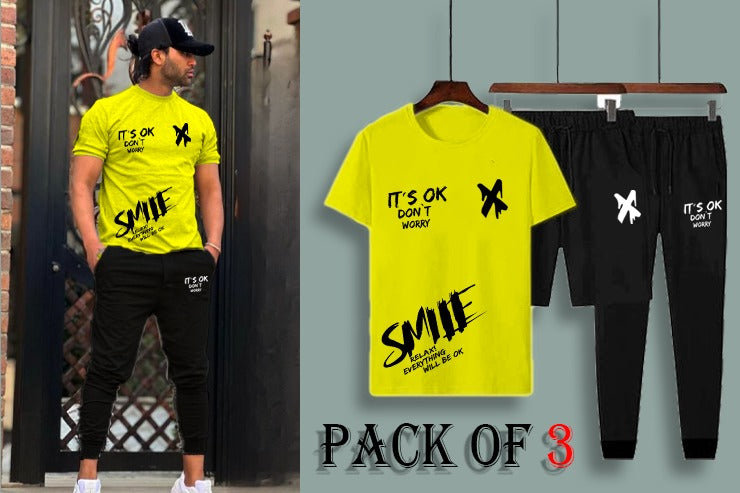 Pack of 3 T-Shirts + Trouser + Shorts | Smile X Summer Track Suits