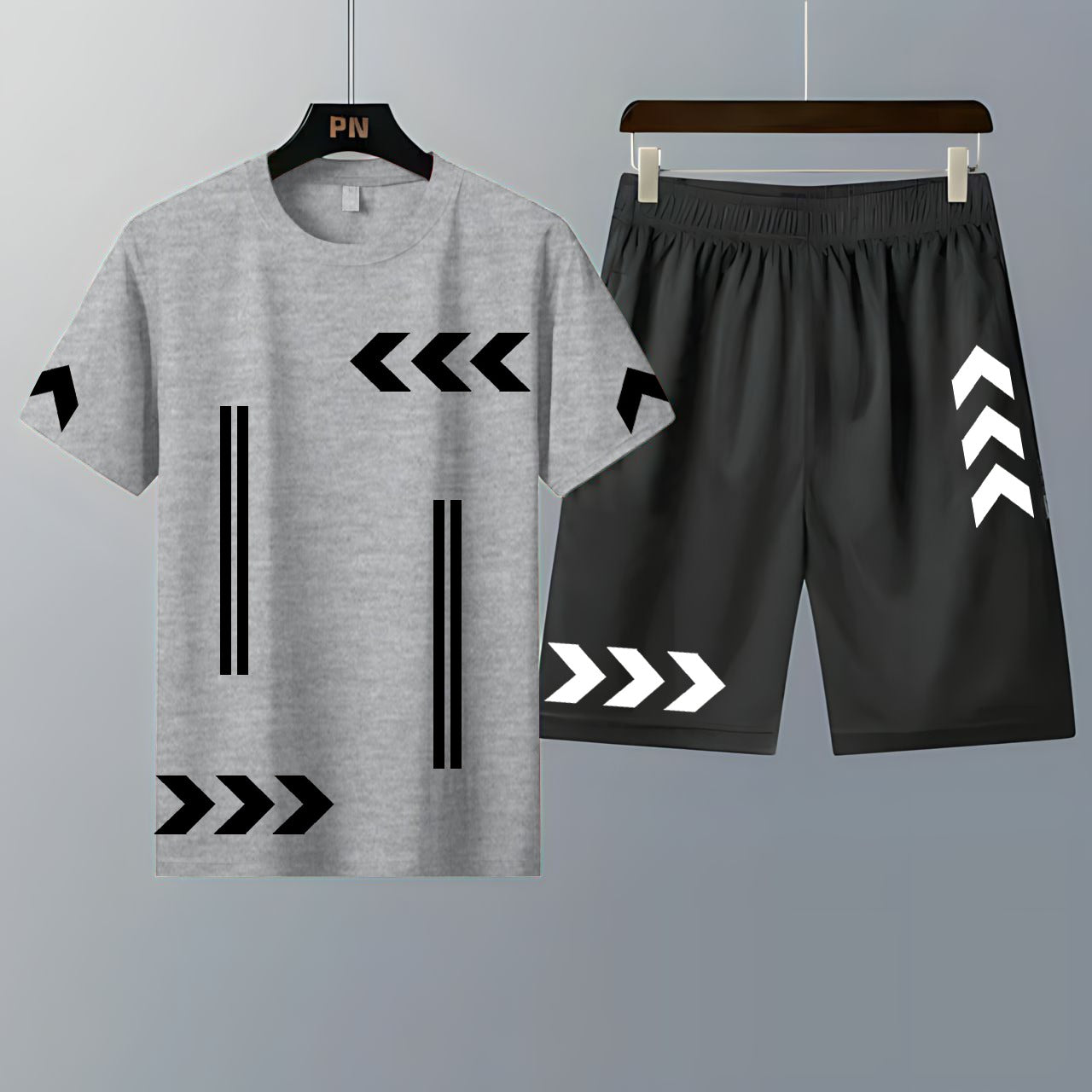 Pack of 2 T-Shirts With Shorts | Summer Track Suits - Gray T-Shirt