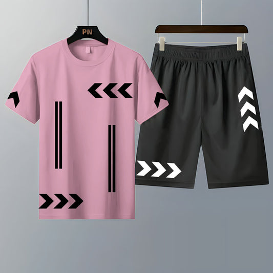 Pack of 2 T-Shirts With Shorts | Summer Track Suits - Pink T-Shirt