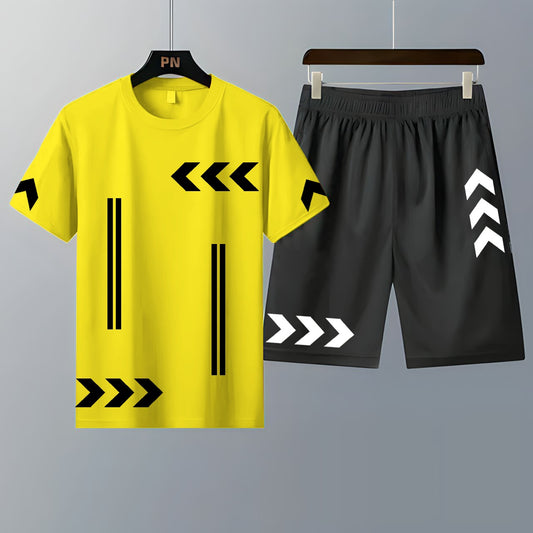 Pack of 2 T-Shirts With Shorts | Summer Track Suits - Yellow T-Shirt