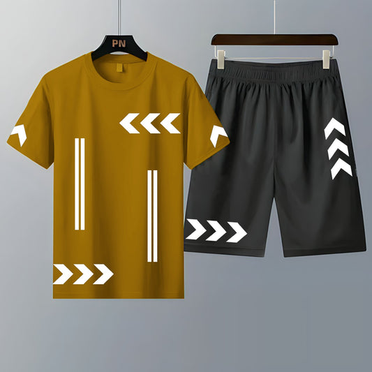 Pack of 2 T-Shirts With Shorts | Summer Track Suits - Brown T-Shirt