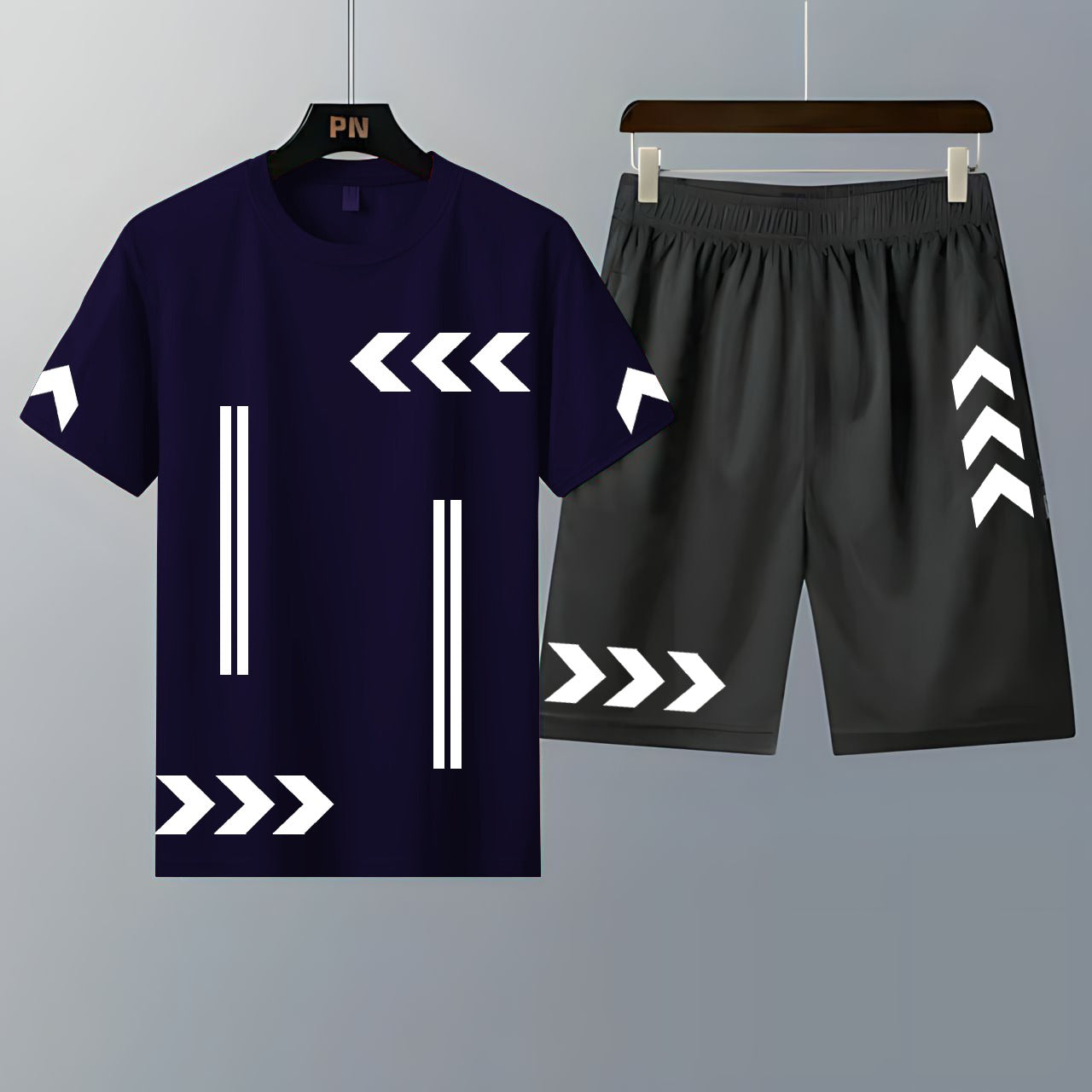 Pack of 2 T-Shirts With Shorts | Summer Track Suits - Dark Blue T-Shirt