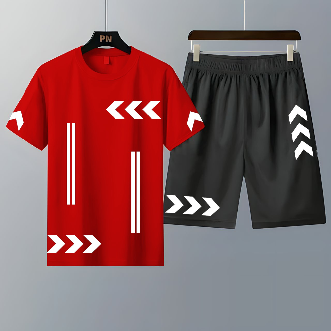 Pack of 2 T-Shirts With Shorts | Summer Track Suits - Red T-Shirt