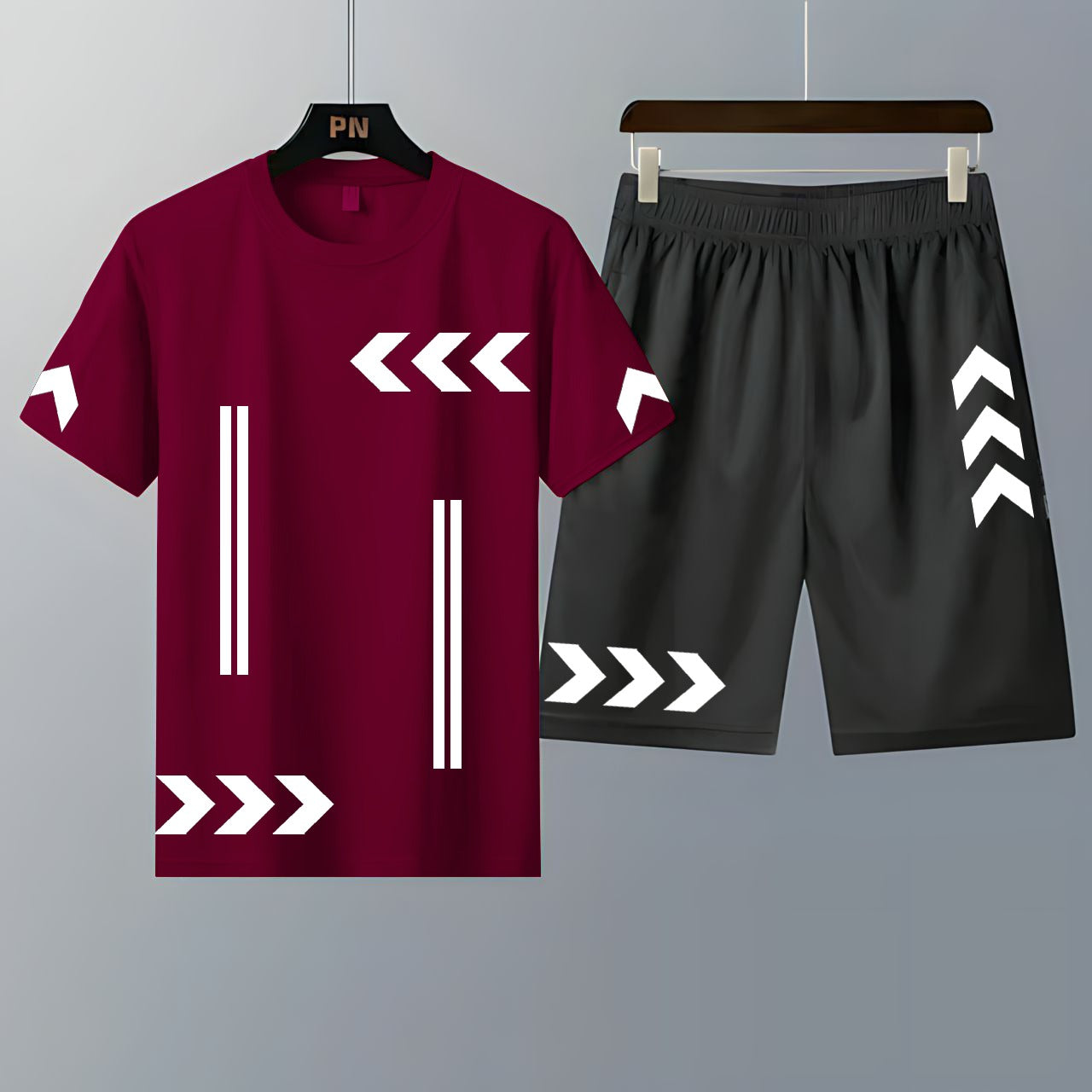 Pack of 2 T-Shirts With Shorts | Summer Track Suits - Mehroon T-Shirt