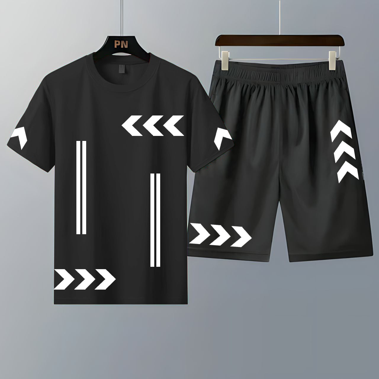 Pack of 2 T-Shirts With Shorts | Summer Track Suits - Black T-Shirt