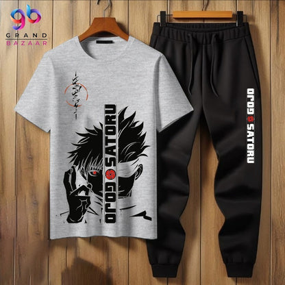 Westtrend Men's Boys Casual Wear Tracksuit Gojo Satoru Print Short Sleeve T-Shirt and Trousers Suit Sportswear