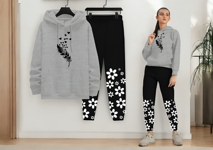 2PCS HOODIE + TROUSER NEW EPRICIATE PRINT DESIGNED FOR WOMENS