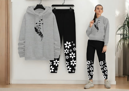 2PCS HOODIE + TROUSER NEW EPRICIATE PRINT DESIGNED FOR WOMENS