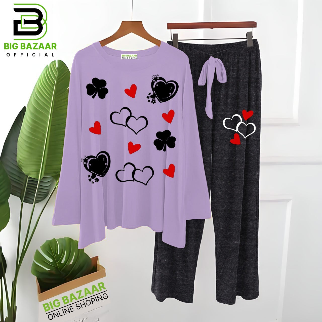 Red Heart Printed lounge Wear For Girls