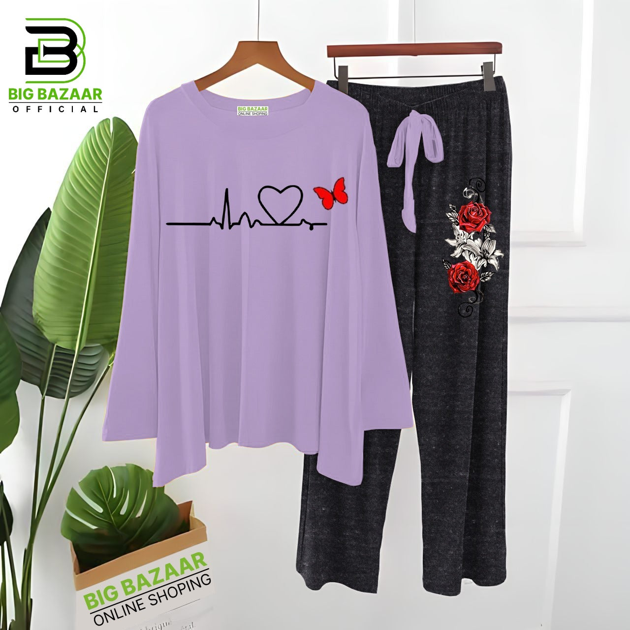 Heart Beat Printed Lounge Wear For Girls