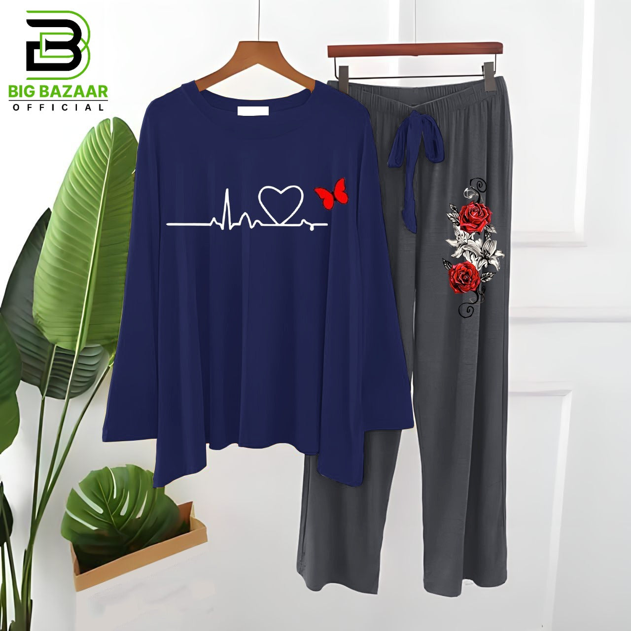 Heart Beat Printed Lounge Wear For Girls