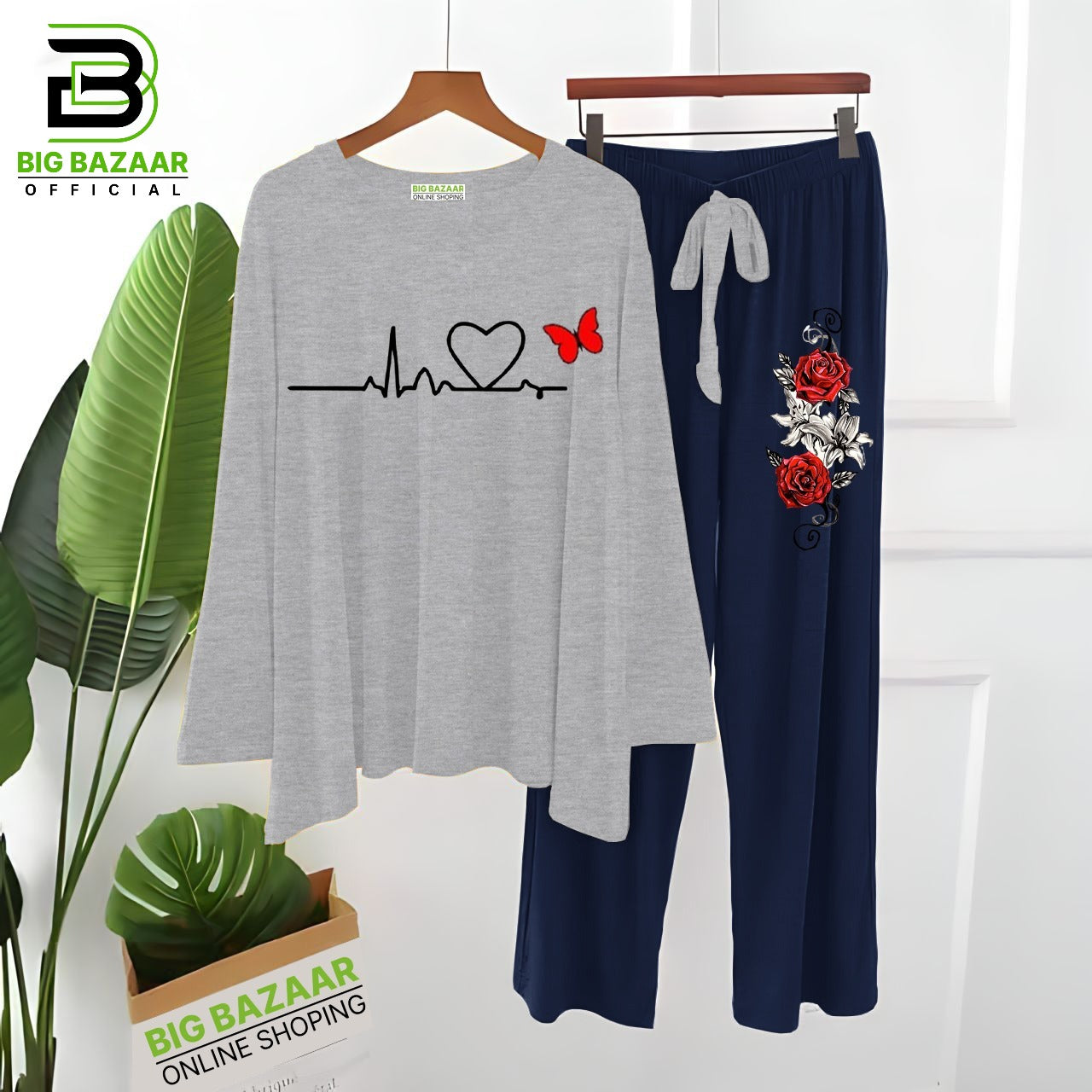 Heart Beat Printed Lounge Wear For Girls