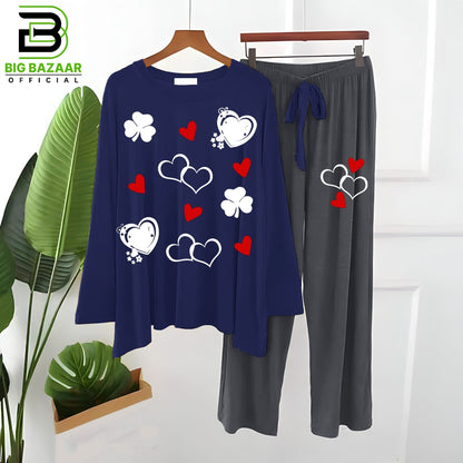 Red Heart Printed lounge Wear For Girls