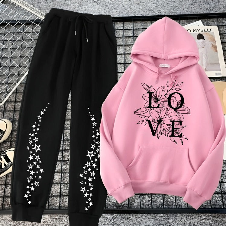 Pink Cozy Long Sleeves Hoodie Trouser