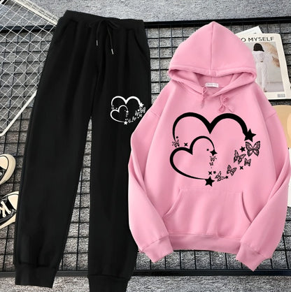 Pink Cozy Long Sleeves Hoodie Trouser