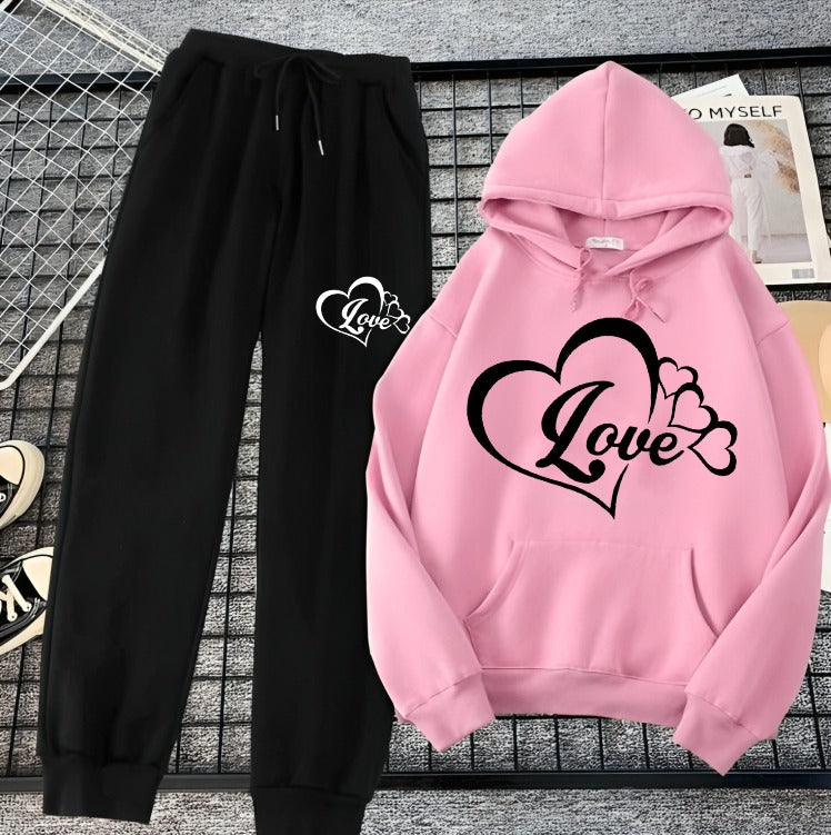 Pink Cozy Long Sleeves Hoodie Trouser