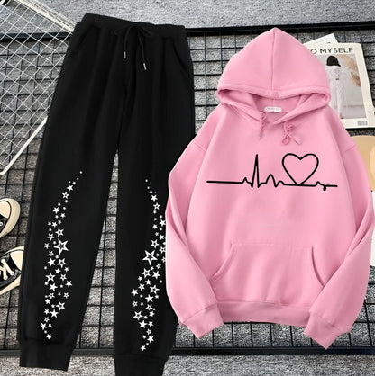 Pink Cozy Long Sleeves Hoodie Trouser