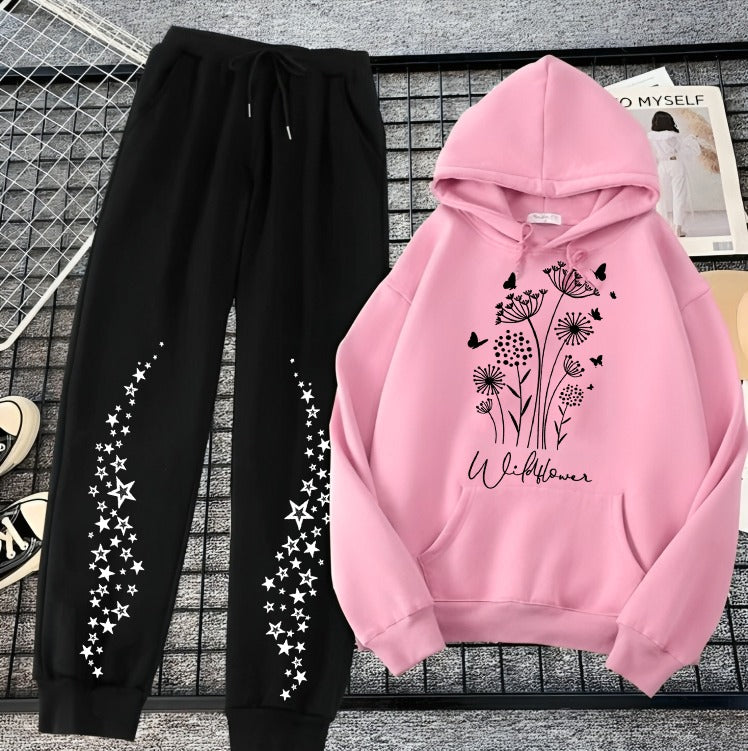 Pink Cozy Long Sleeves Hoodie Trouser