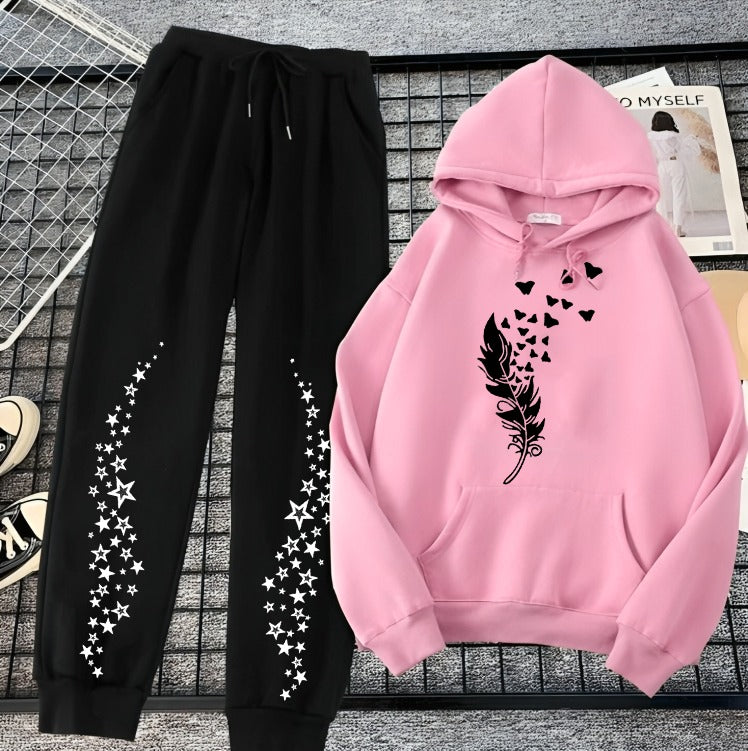 Pink Cozy Long Sleeves Hoodie Trouser