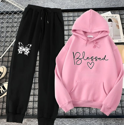 Pink Cozy Long Sleeves Hoodie Trouser