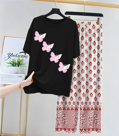 Black Colour Casual Printed Tshirt & Printed Trouser