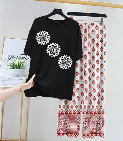 Black Colour Casual Printed Tshirt & Printed Trouser