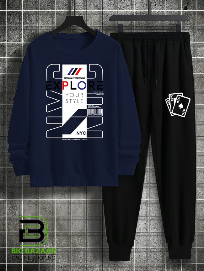 New Traditional Print Sweat Shirt & Trouser For Mens