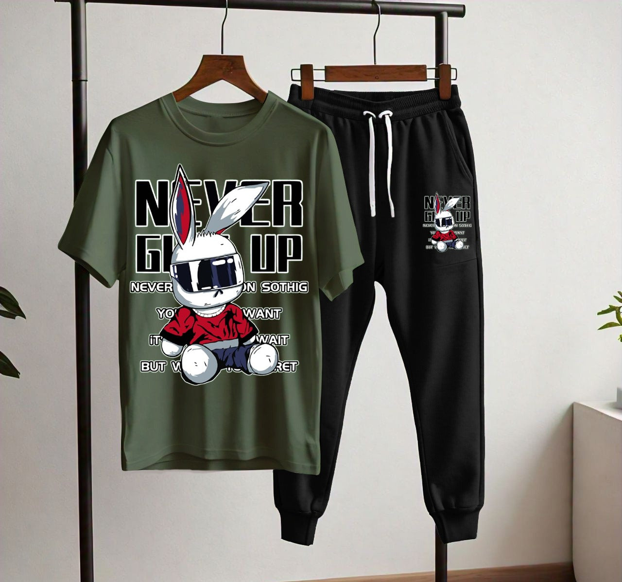 NEVER GIVE UP NEW PRINT T-SHIRT & TROUSER FOR MENS