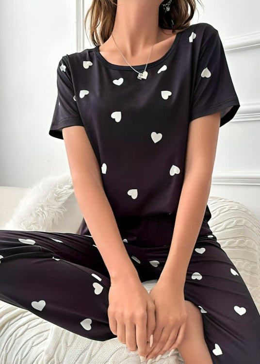 Black with White Heart Pajama Set