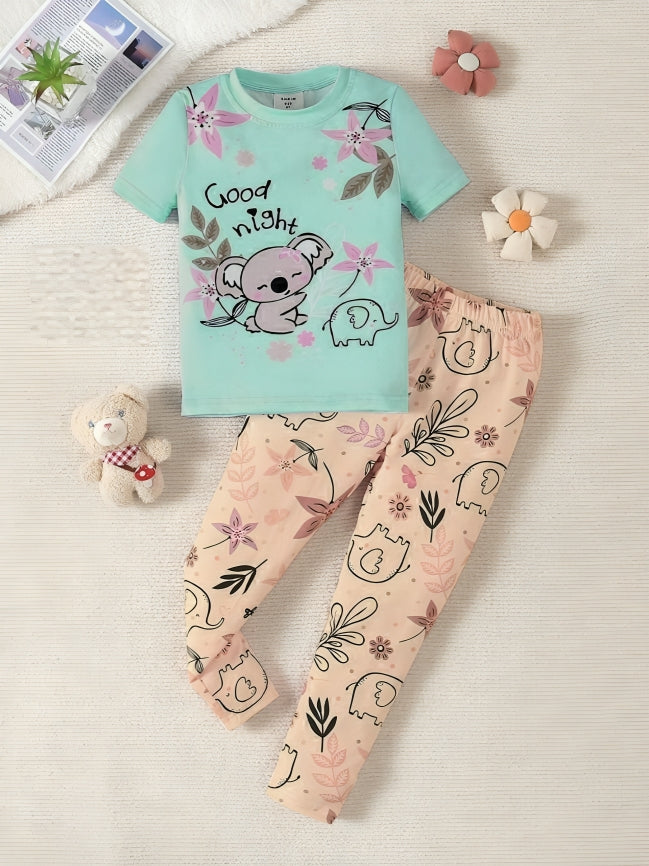 Light Green Good Night Elephant Printed Kids Wear
