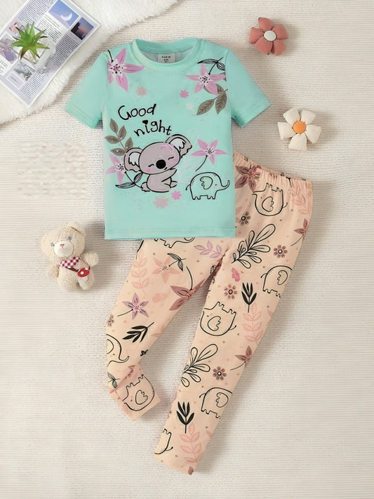 Light Green Good Night Elephant Printed Kids Wear