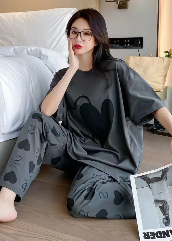 Grey Black Heart Pajama Set