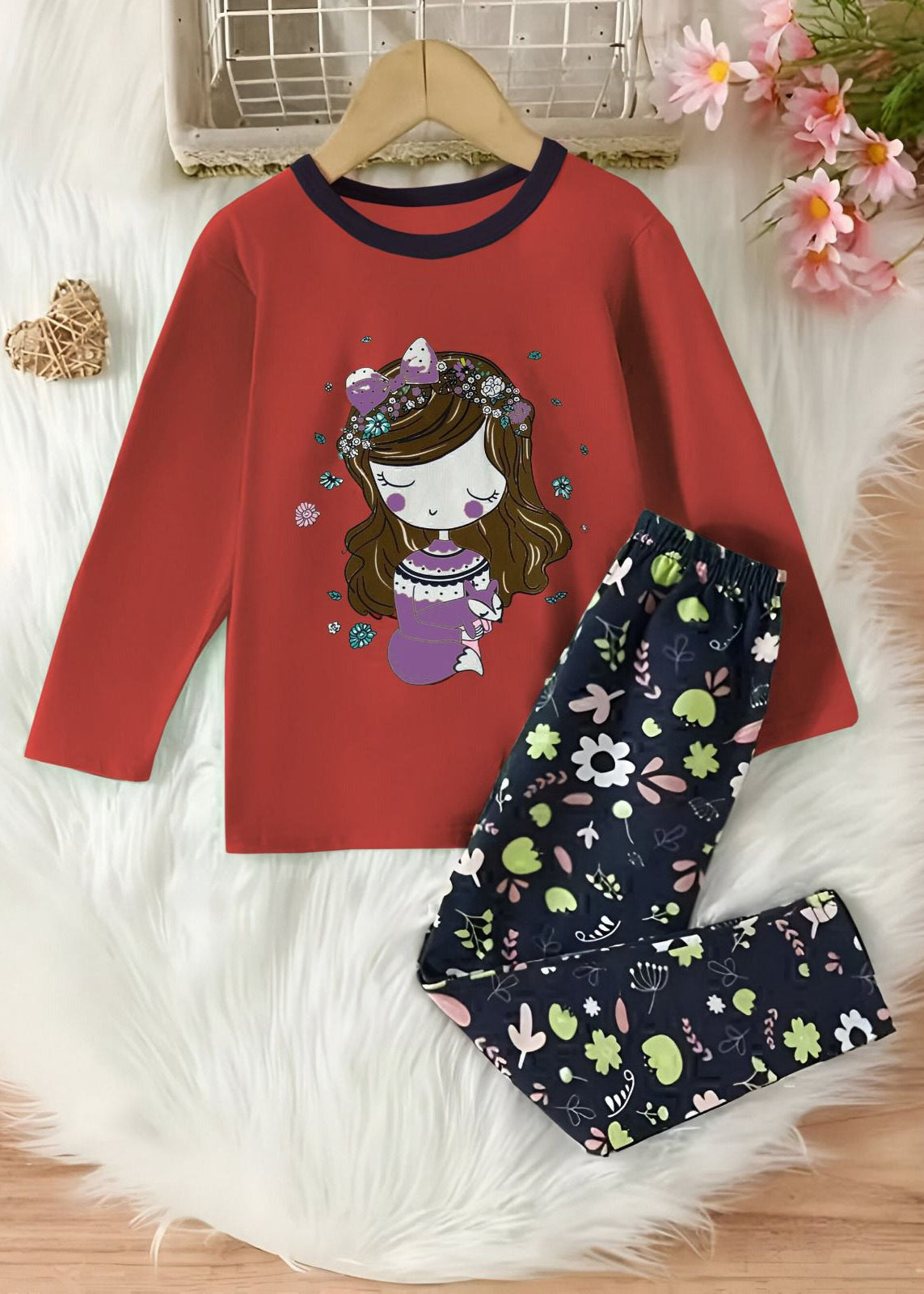 Maroon Baby Doll Pajama Set Kids Wear