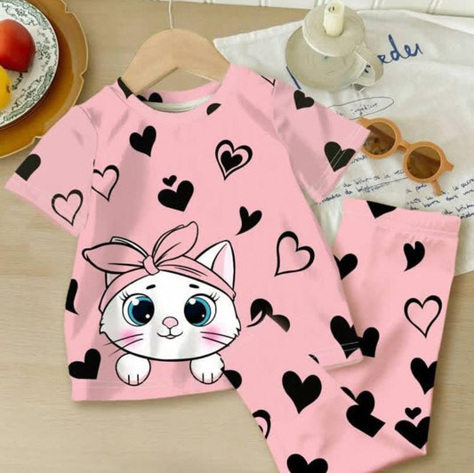 Baby Pink Kitty Pajama Set Kids Wear