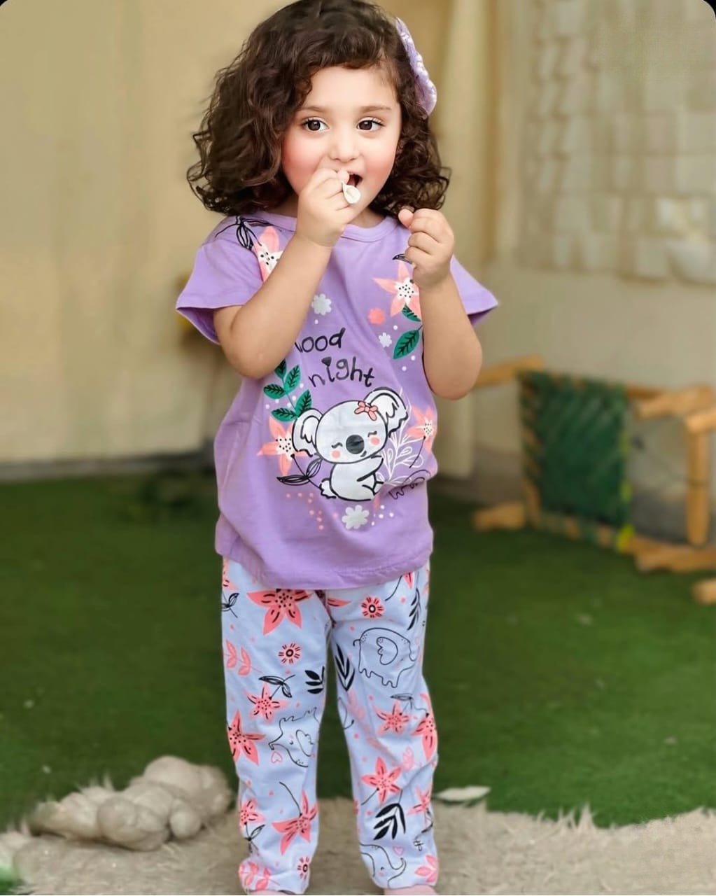 Lilac Good Night Flower Print Night Wear