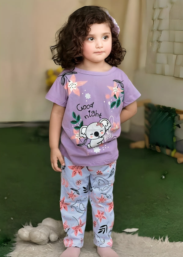Lilac Good Night Flower Print Night Wear