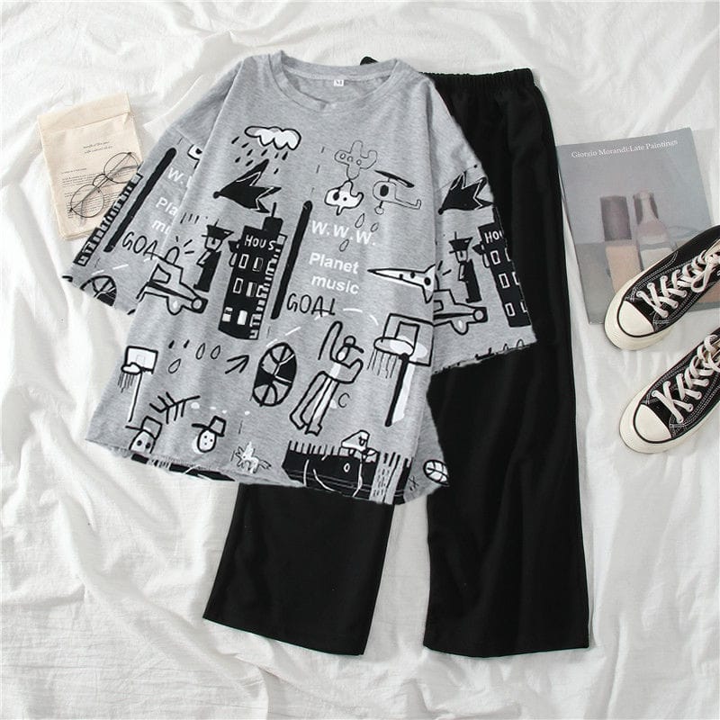 Funky Grey Printed Ladies Nightsuit PJ SET