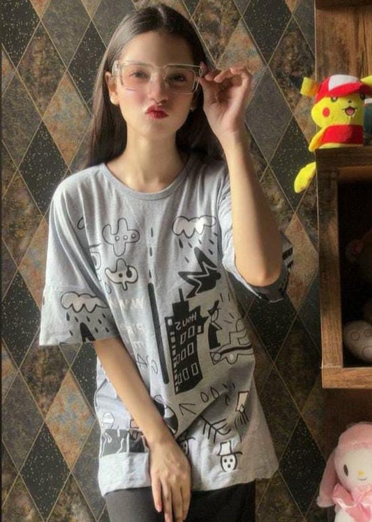 Funky Grey Printed Ladies Nightsuit PJ SET