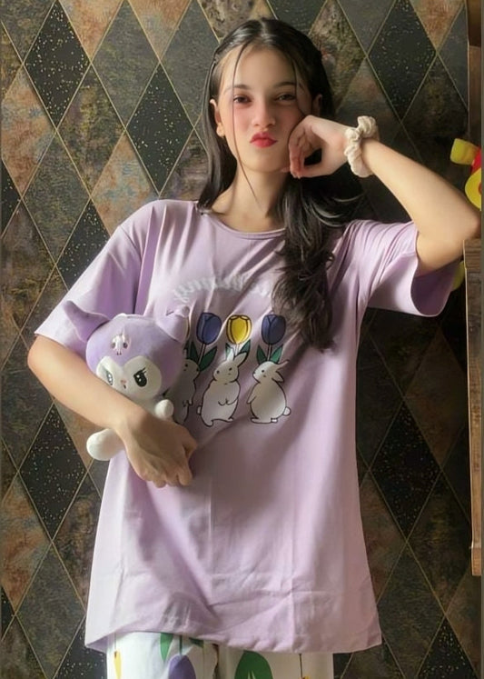 Lilac Cute Bunny Pajama Sets