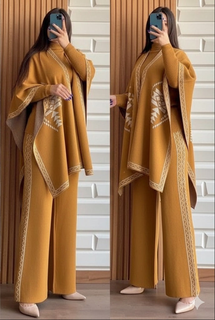 READY TO WEAR WINTER 3 PIECE FLEECE SUIT CAPE SHAWL HIGH NECK & TROUSER