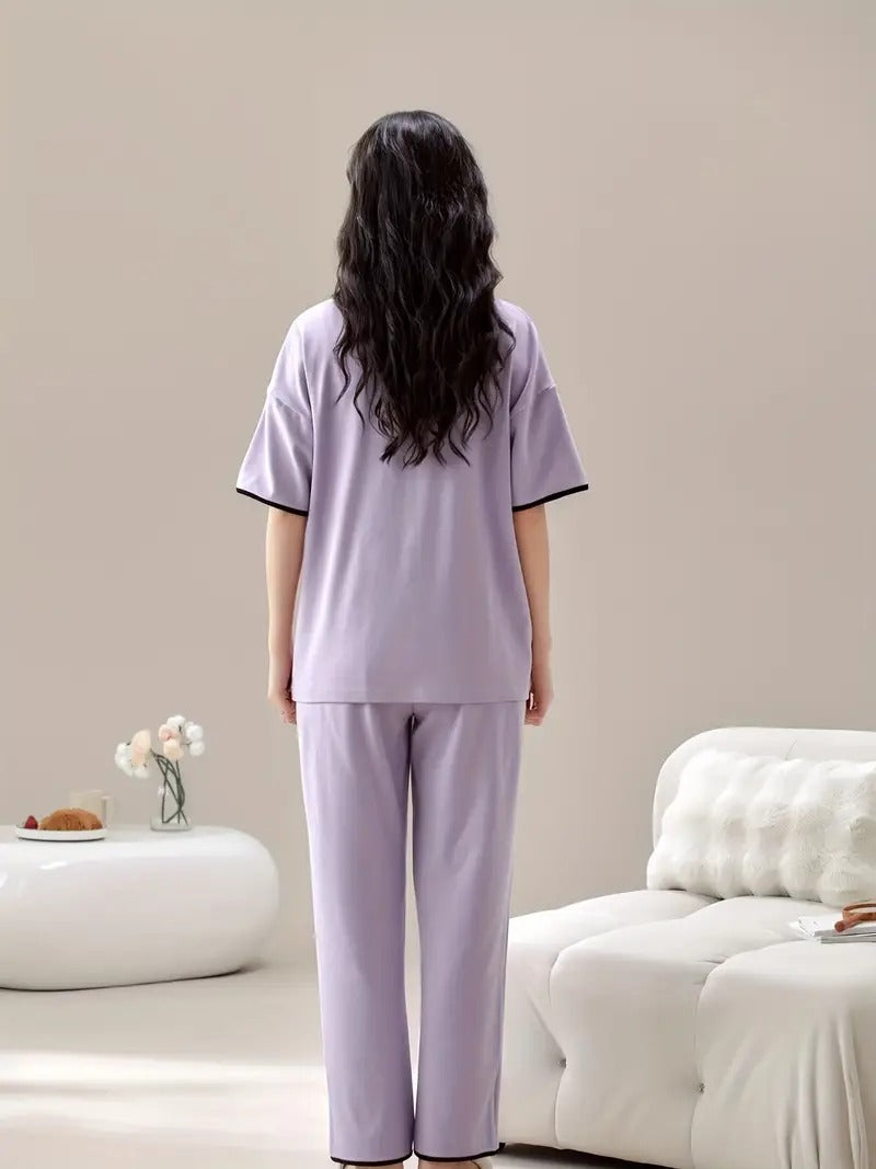 Lilac Lavender Heart Print Soft Pajama Set