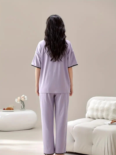 Lilac Lavender Heart Print Soft Pajama Set