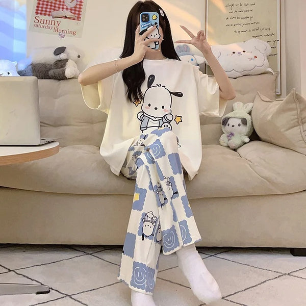White Pochacco Printed Pajama Sets