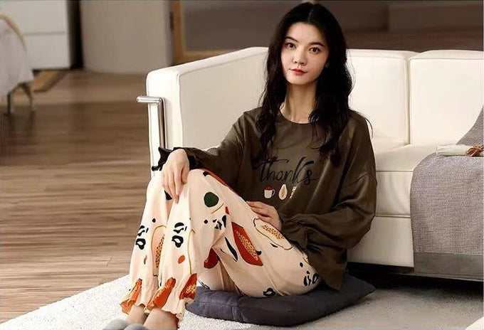 Brown Thanks Printed Full Sleeves PJ Suits