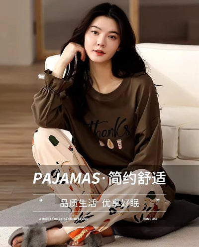 Brown Thanks Printed Full Sleeves PJ Suits