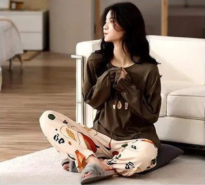 Brown Thanks Printed Full Sleeves PJ Suits